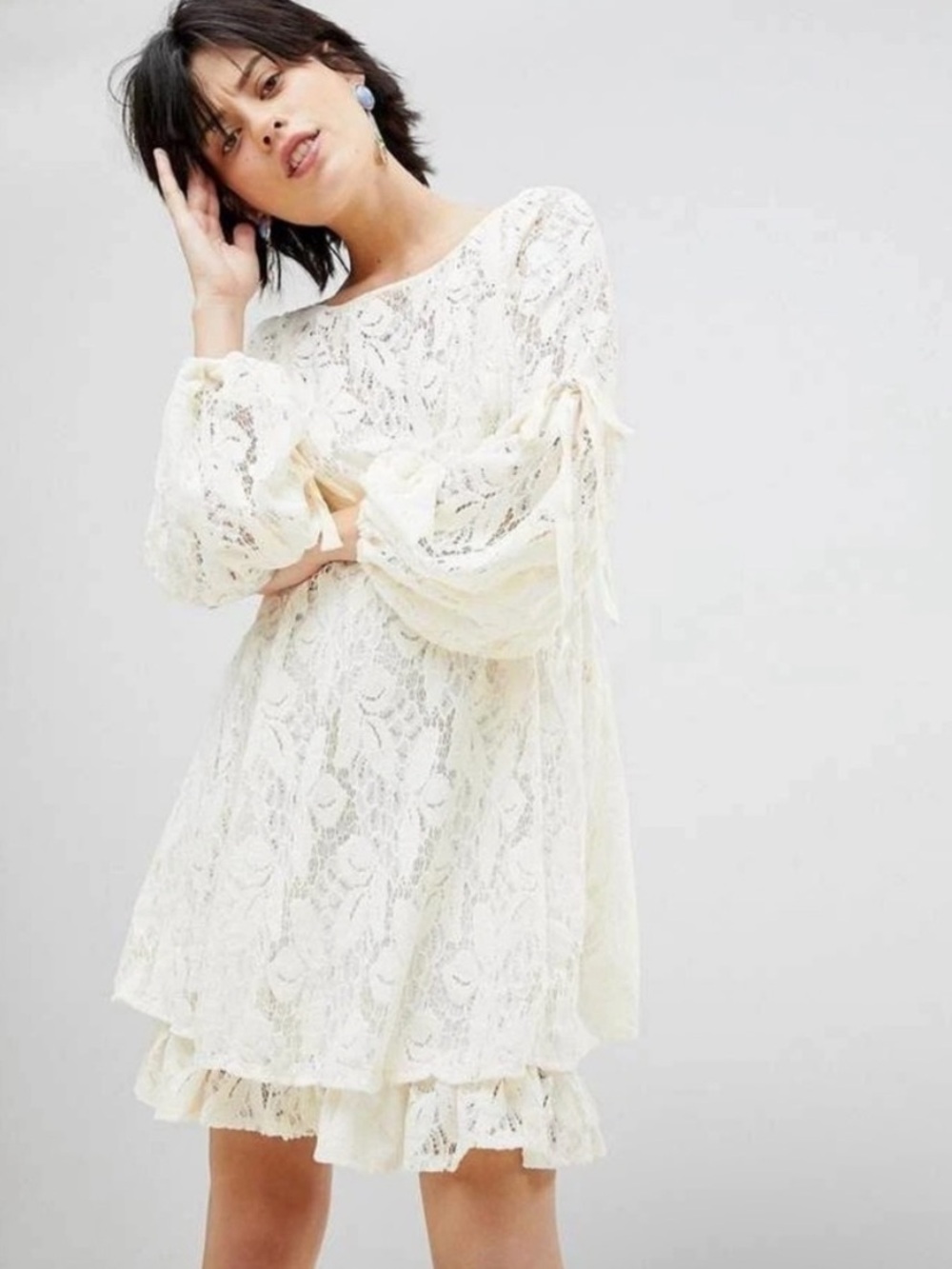 NWT Free People Ruby Lace Mini Dress in cream/ivory S